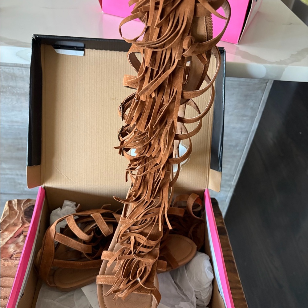 Charlotte Russe Brown Fringe Gladiator Sandals - Picture 2 of 5